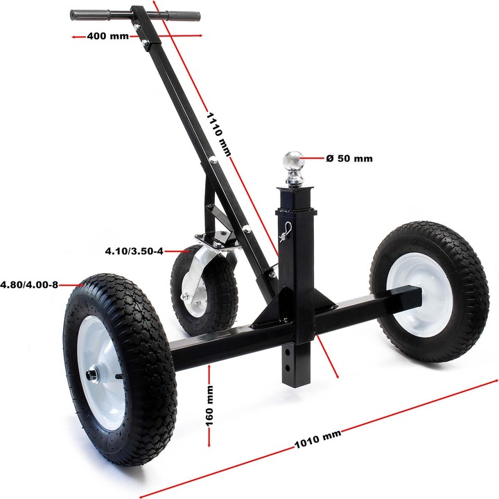 Produktbild Wiltec Rangierhilfe Anhänger 500 kg 50mm Kupplung 3 Räder Wohnwagen Caravan