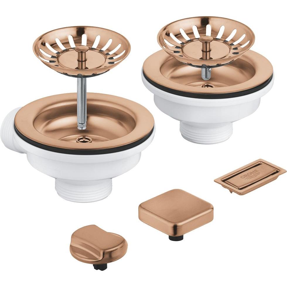 Grohe, Sifone, Ablaufgarnitur mit Exzenter für Küchenspülen mit 2 Becken (Set di drenaggio)