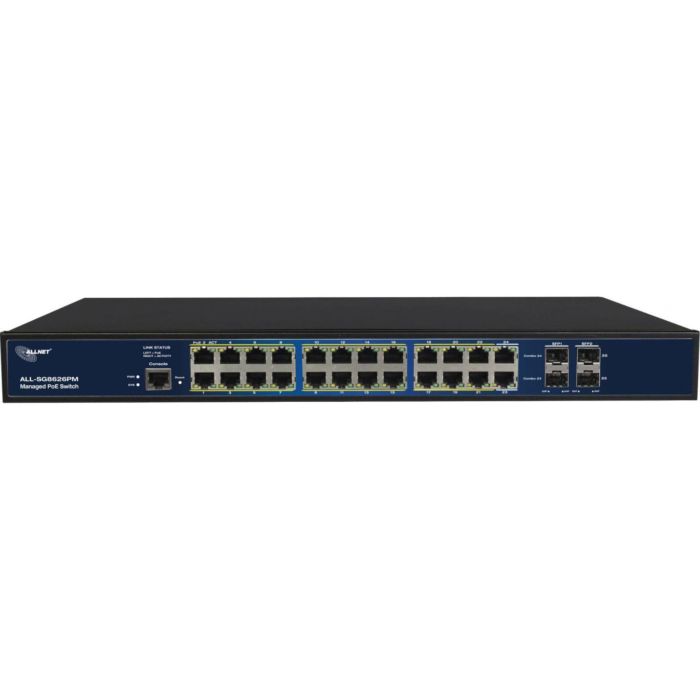 Thumbnail - Allnet Switch full managed Layer2+ 26 Port &bull 24x GbE &bull PoE Budget 370W &bull 22x PoE at &bul (26 Ports), Netzwer...