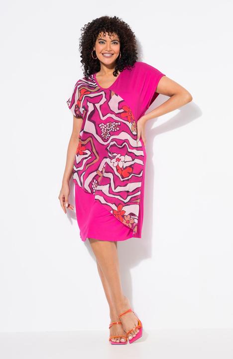 Produktbild Ulla Popken Jerseykleid, Chiffon-Überwurf, V-Ausschnitt, Halbarm (50, 52)