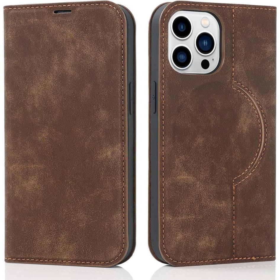 Cover-Discount iPhone 15 Pro Max - MagSafe Flip Case RFID hellbraun (Apple iPhone 15 Pro Max), Smartphone Hülle, Braun