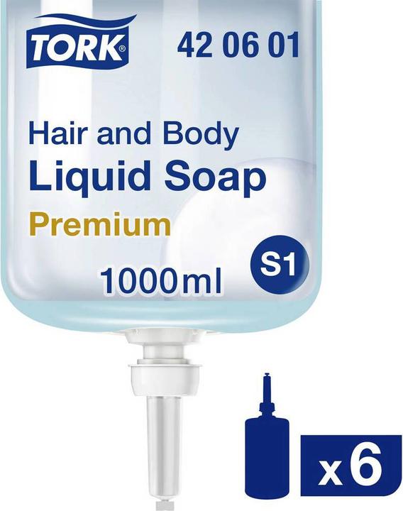 Tork Hair & Body Liquid Soap, Shampoo & Shower Gel, S1 Dispenser, Premium Quality, 1 x 1000 ml (Liquid soap, 1000 ml)