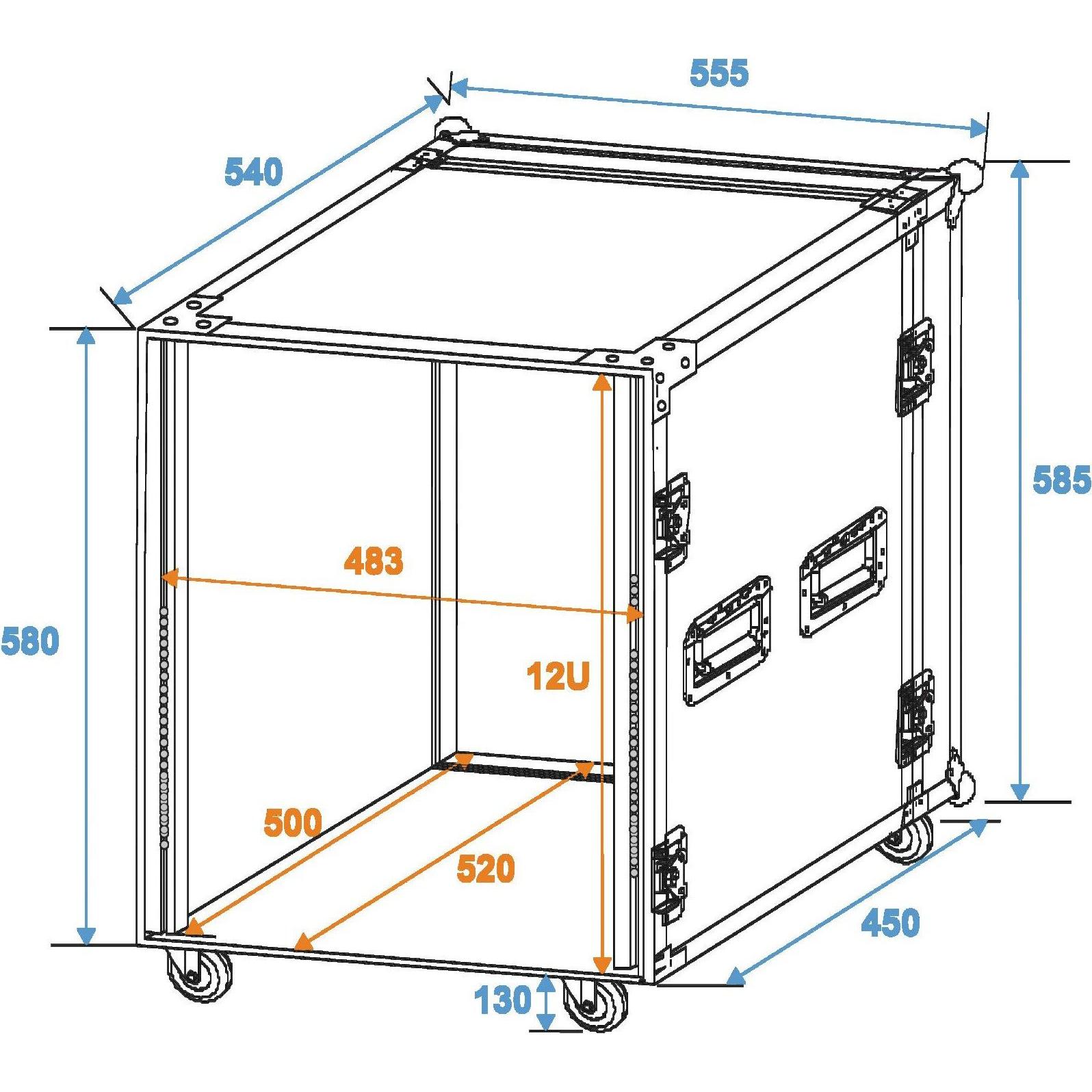 Thumbnail - Roadinger Rack Profi 12HE 45cm mit Rollen (19" Case), Audio Racks + Cases, Braun