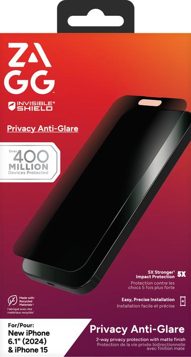 Produktbild Zagg Glass Elite Privacy Anti-Glare (1 Stk., Apple iPhone 15, Apple iPhone 16)