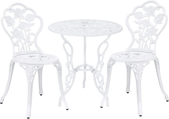Produktbild Casa.Pro Gartenmöbelset Wakefield Tisch rund mit 2 Stühlen Gusseisen Weiss (59 cm)