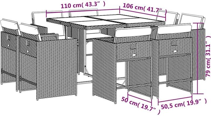 Produktbild vidaXL Garten Essgruppe (110 x 106 x 73 cm)