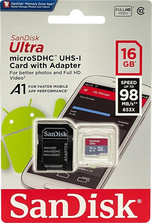 Produktbild Sandisk Ultra microSD A1 (16 GB, microSDHC, U1, UHS-I)