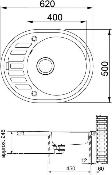Produktbild Franke Stone washbasin Ronda, ROG 611-62, plug valve, Onyx (500 mm, 620 mm)