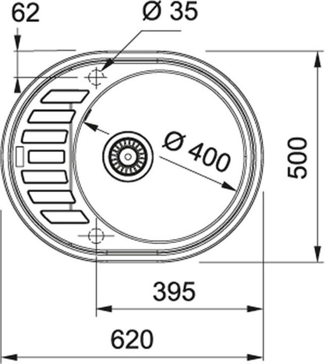Produktbild Franke Stone washbasin Ronda, ROG 611-62, plug valve, Onyx (500 mm, 620 mm)