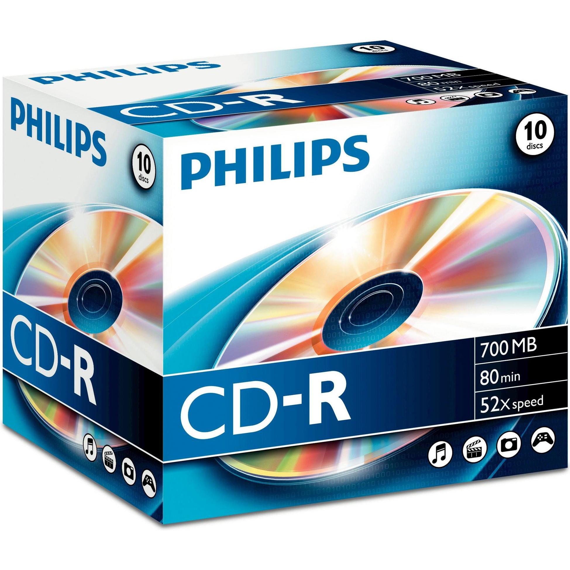 Philips 1x10 CD-R 80Min 700MB 52x JC (10 x), Optischer Datenträger