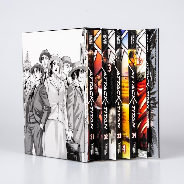 Produktbild Attack on Titan, Bände 31-34 im Sammelschuber mit Extra (Deutsch, Hajime Isayama, 2022)