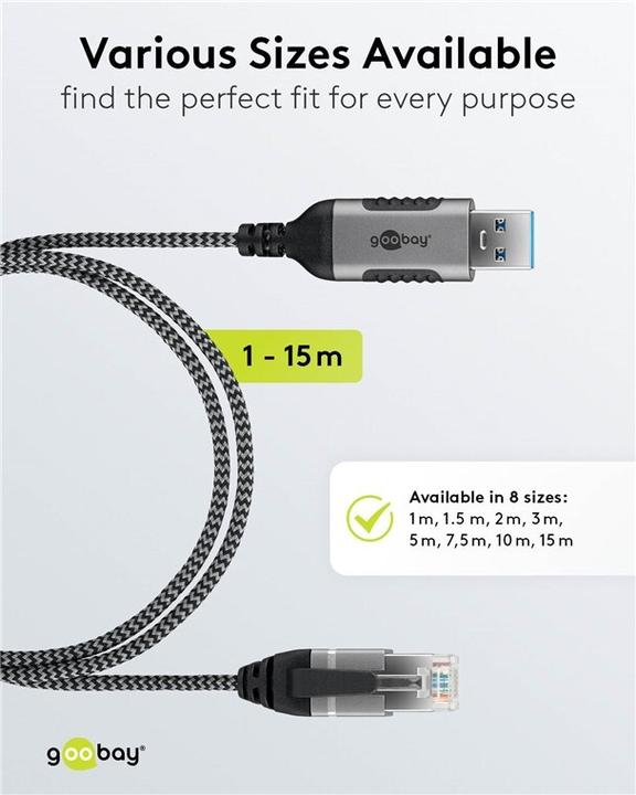 Image du produit Goobay Câble Ethernet USB-A 3.0 vers RJ45, Slim, 2 m (USB 3.0, RJ45 (1x))