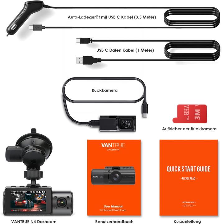 Produktbild Vantrue N4 (Eingebautes Display, GPS-Empfänger, Nachtsicht, QHD)