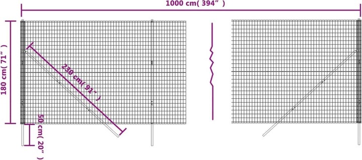 Produktbild VidaXL Maschendrahtzaun Anthrazit 1,8x10 m Verzinkter Stahl