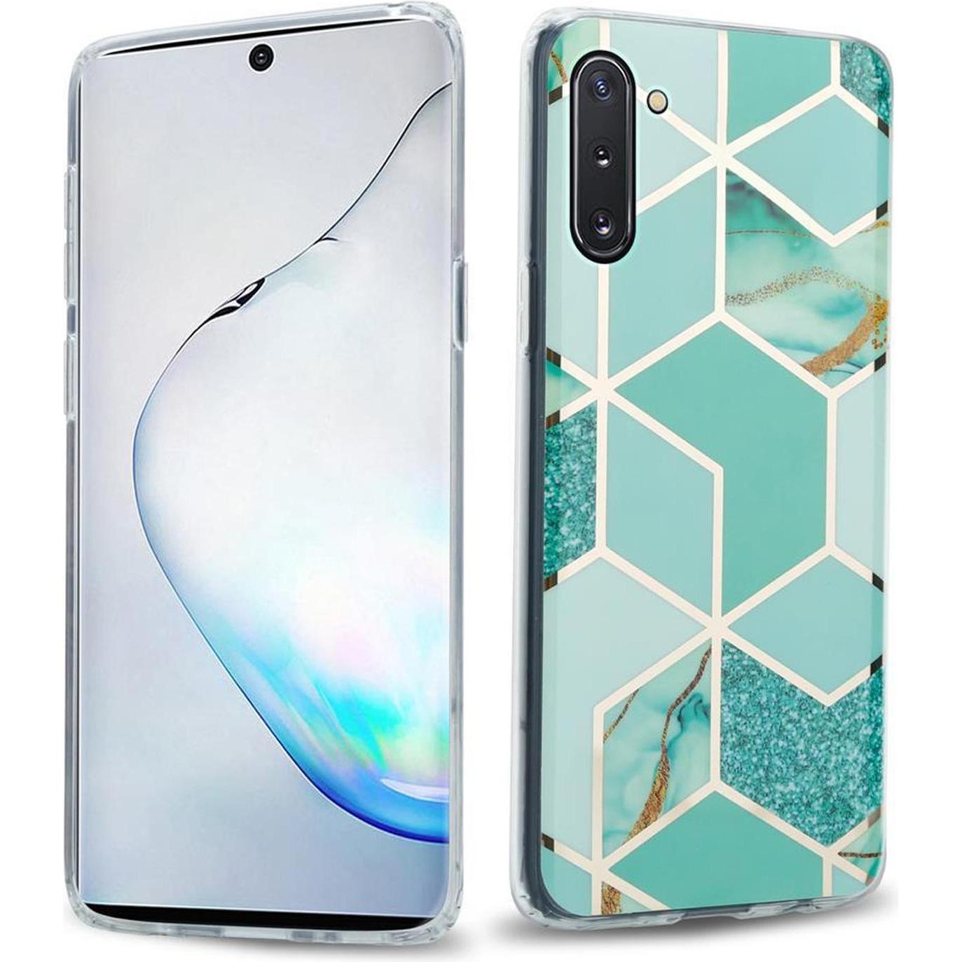 Cadorabo IMD TPU Bunter Marmor Cover (Samsung Galaxy Note 10), Smartphone Hülle, Grün