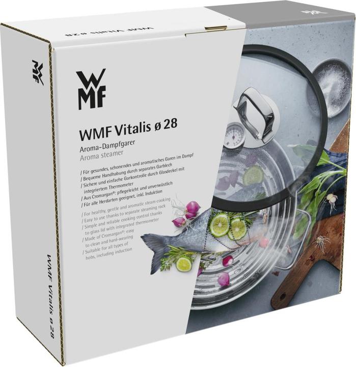 Produktbild WMF Kochtopf Dampfgarer rund 28cm Glasdeckel Silikonrand Vitalis Edelstahl