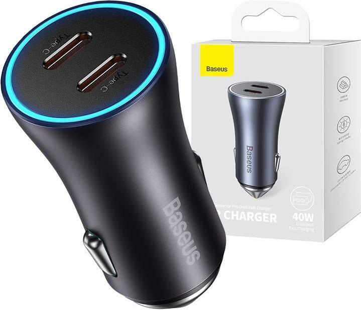 Produktbild Baseus Golden Contactor Pro car charger, 2x USB-C, 40W (Dark Gray)