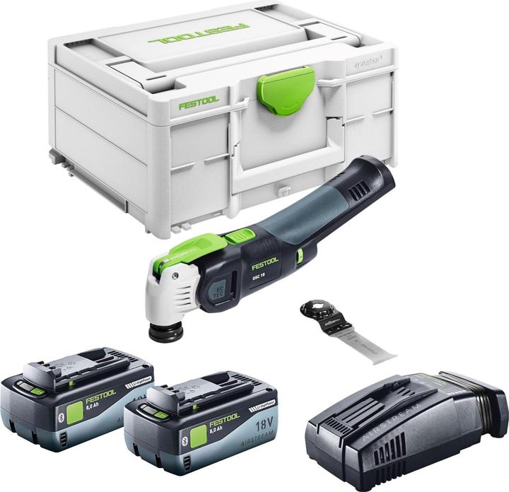 32, Bi, 1x Festool VECTURO OSC 18 cordless oscillating saw, 1x Festool universal saw blade USB 78, OSC, 1x Festool Systainer SYS3 M 187, 2x Festool BP 18 Li 8.0 HP-ASI battery 18 V 8.0 Ah, 1x Festool SCA 16 quick charger 10.8 V - 18 V 16 A