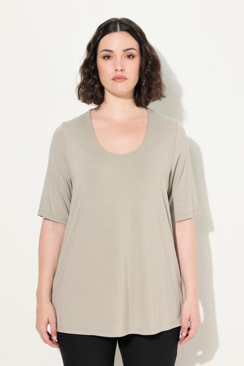 Image du produit Ulla Popken T-shirt doublé à l'avant, col V et manches courtes (58)