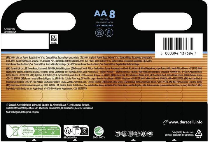 Immagine prodotto Duracell Optimum (8 pz., AA / LR6 / LR06 / Mignon / R6 / R14505)