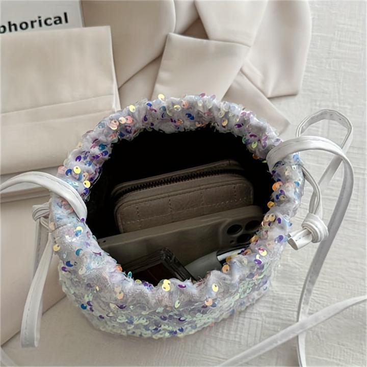 Image du produit Only-Bags.Store Sparkle multicolore paillettes sac seau léger, élégant rue banlieue style doux