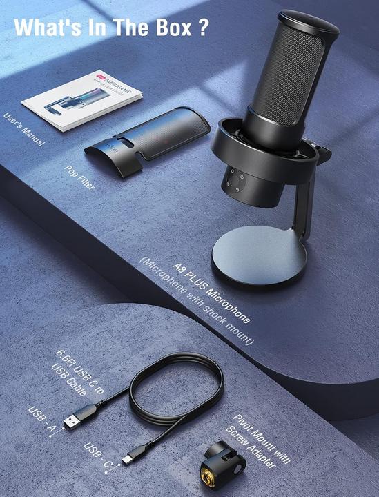 Immagine prodotto Fifine A8PLUS USB Microphone for Recording and Streaming on PC and Mac, with 3 RGB Modes