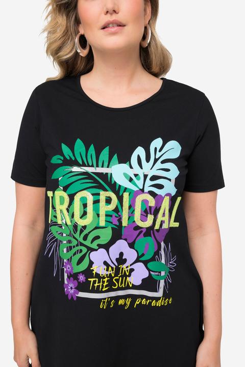 Image du produit Miamoda T-shirt long avec col rond et manches courtes. Motif TROPICAL (44)