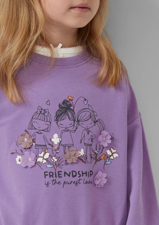 Produktbild s.Oliver Sweatshirt Oversized Sweatshirt mit Frontprint und Blüten-Applikation (140)