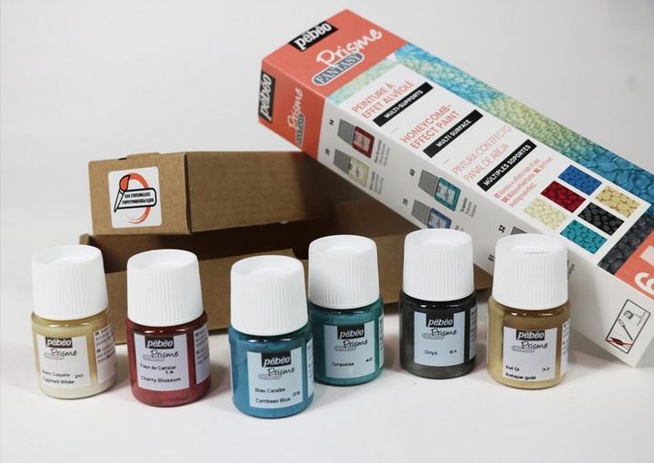 Actual product image Pebeo Set Initiation Prisme 6 Assorted Bottles (Eggshell White, Cherry blossom, Caribbean blue, Turquoise, Onyx, Scrap gold, 20 ml)