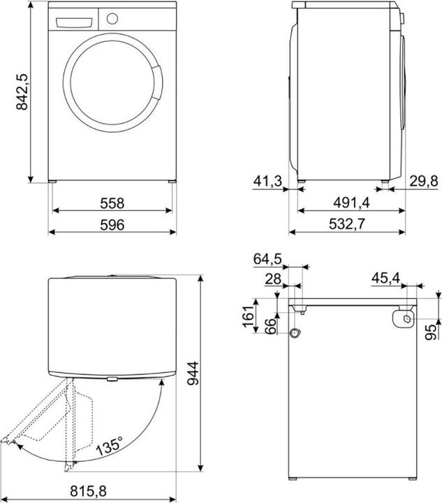 Nährwerte und Zutaten Smeg LBW60IT Frontlader-Waschmaschine 6 kg 1000 U/min D Weiss (6 kg, Links)