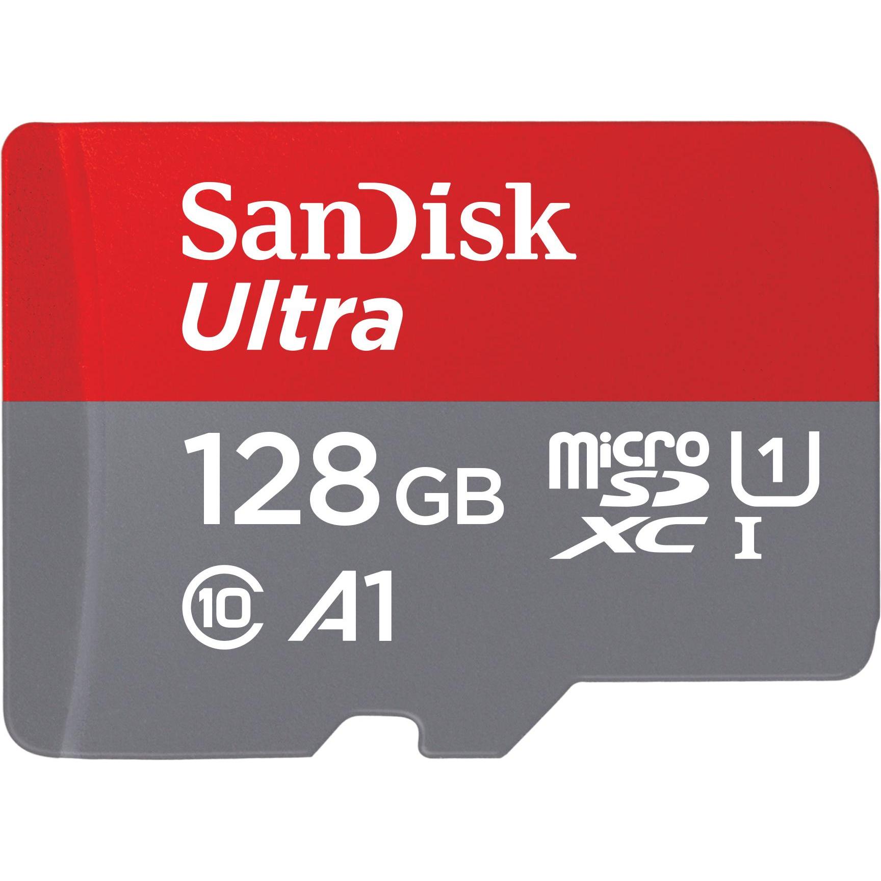 Sandisk Grigio/Rosso Adattatore Ultra Microsdxc /S+Sd (128 Gb, Microsdxc, U1, Uhs-I), Scheda Di Memoria,