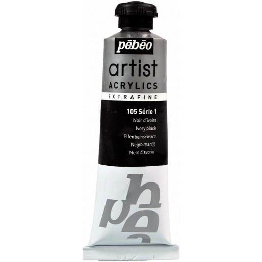 Pebeo, Künstlerfarbe + Bastelfarbe, Artist Acrylics Extrafein Acrylfarben (Elfenbeinschwarz, 37 ml)