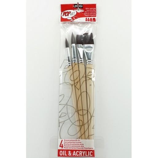Thumbnail - Pebeo, Pinsel, Set 4 Langstielige Pinsel Polyamidfaser Braun Rund + Flach
