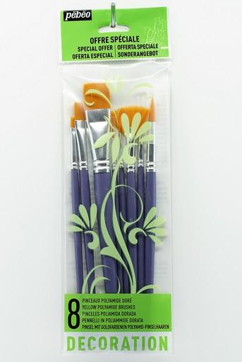 Pebeo Wallet Of 8 Short Handle Brushes Yellow Polyamide + Fan + Liner