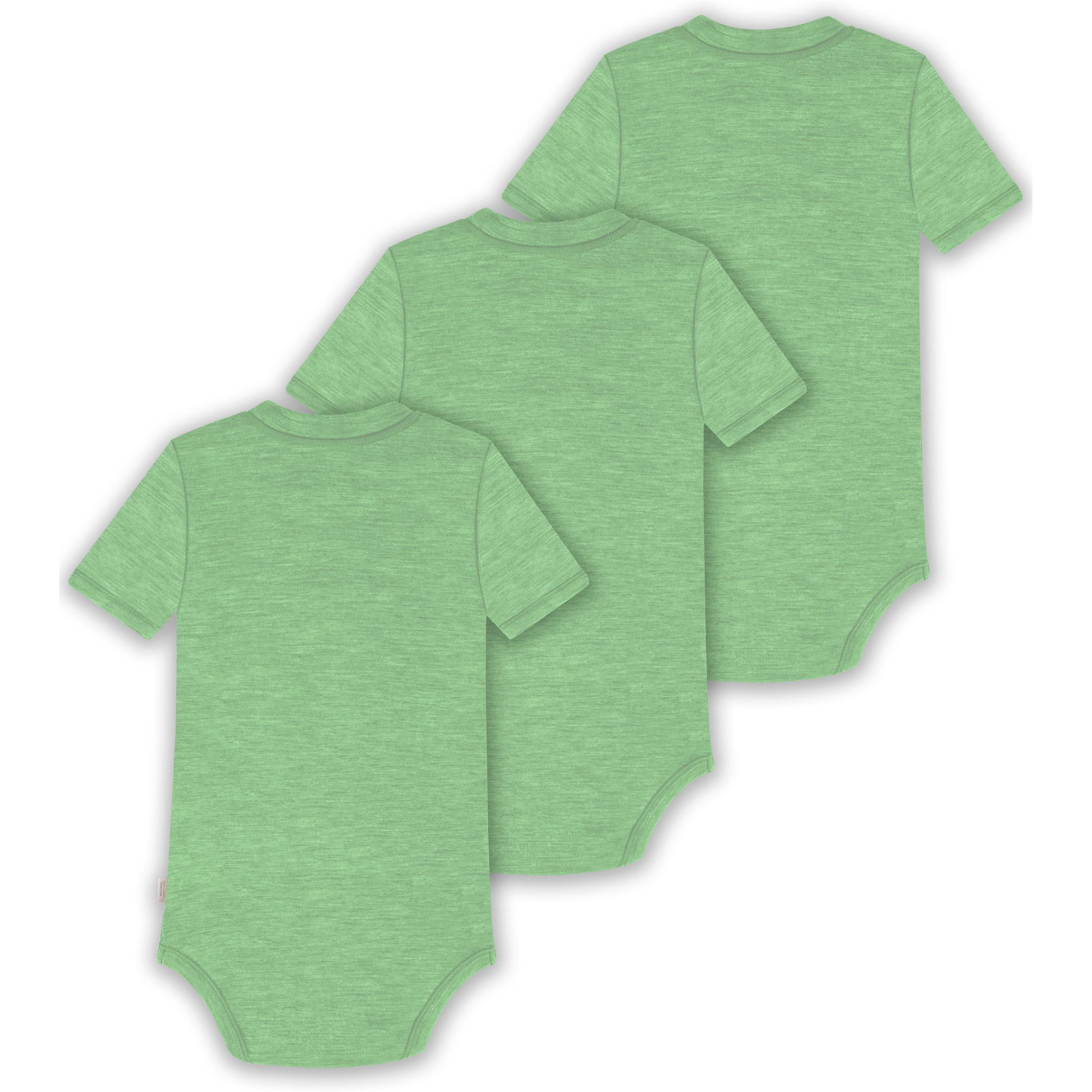 Thumbnail - Normani, Body, 3er Set Baby Merino Kurzarmbody „Tihoi" - 9315, Grün, (92)