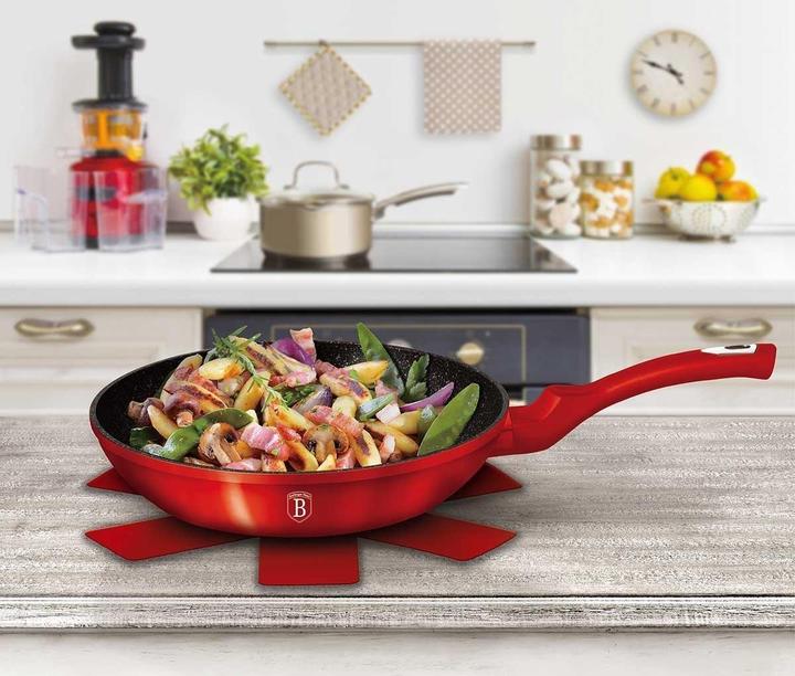 Cook N Home Set 3 Padelle Antiaderenti Rosso Marmo: 20cm, 27cm, 27cm - Adatte A Induzione