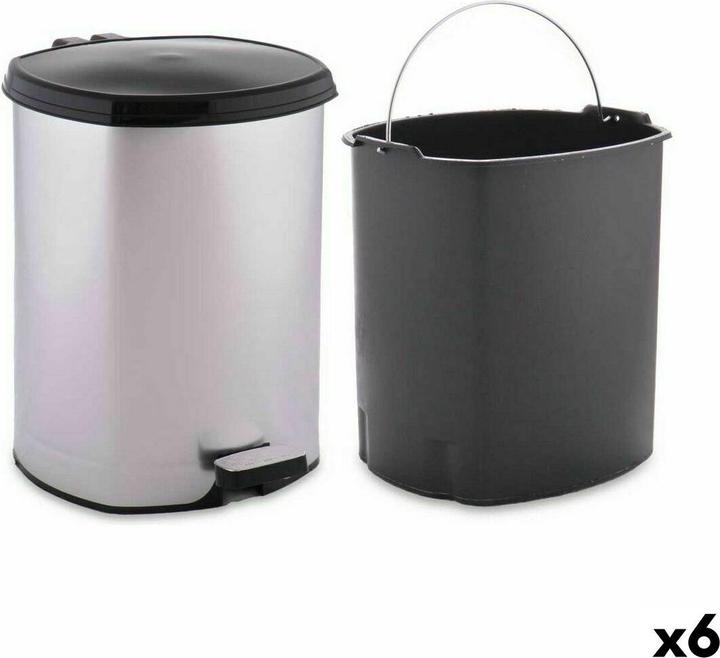 Produktbild Berilo Papierkorb mit Pedal D004-1 Silberfarben Kunststoff 6 L (6 Stück) (6 l)