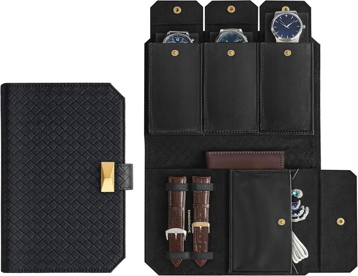 Produktbild Songmics Uhrenbox Reiseetui für 3 Uhren Schwarz