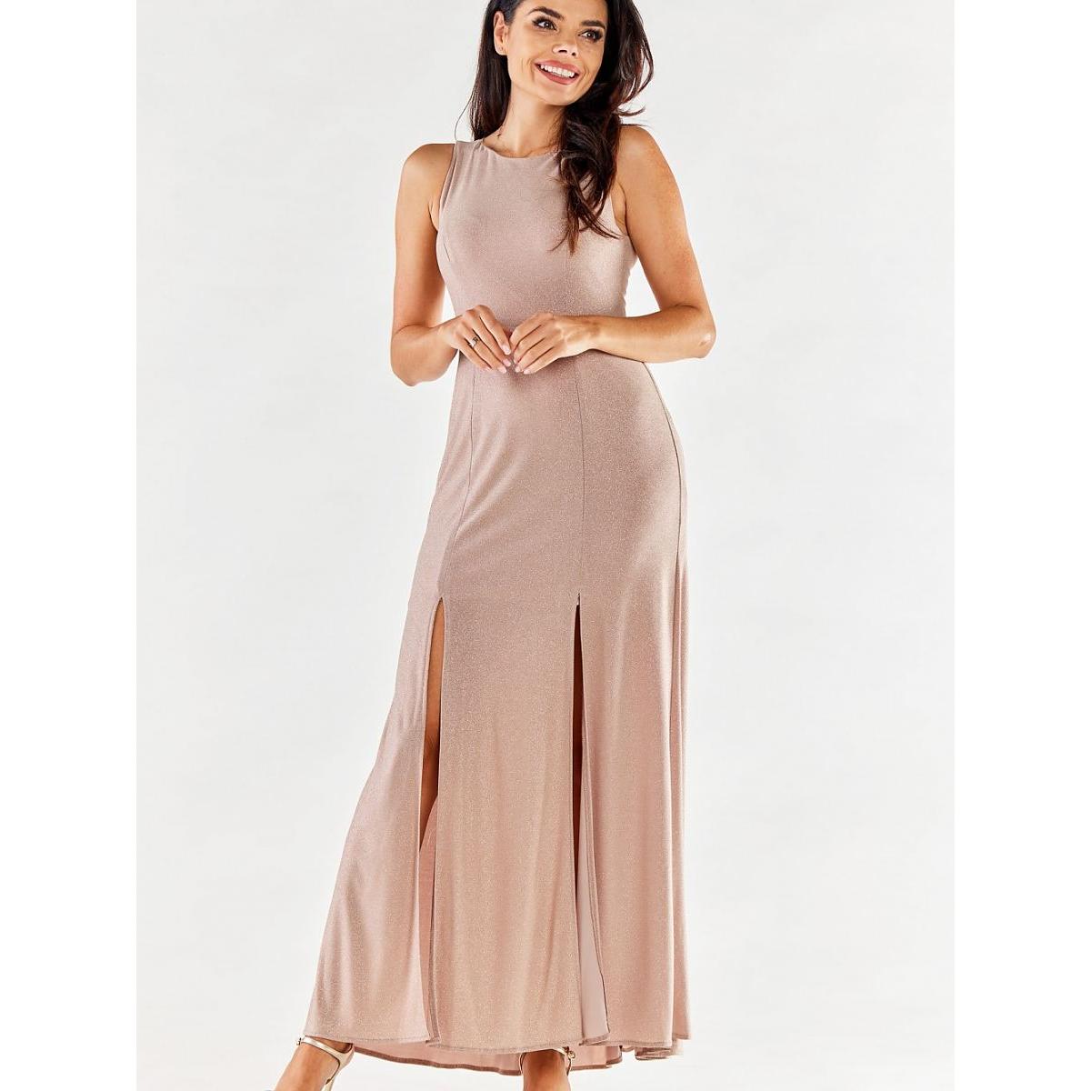 Awama, Damen, Kleider, Langes Kleid, Beige, (S)