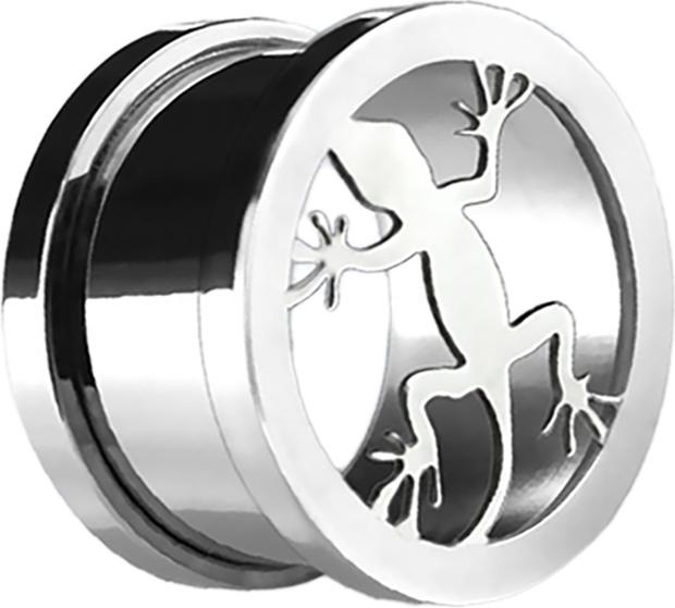 Image du produit Star Piercing Flesh Tunnel argenté avec lézard (sans laiton, Acier chirurgical 316L)