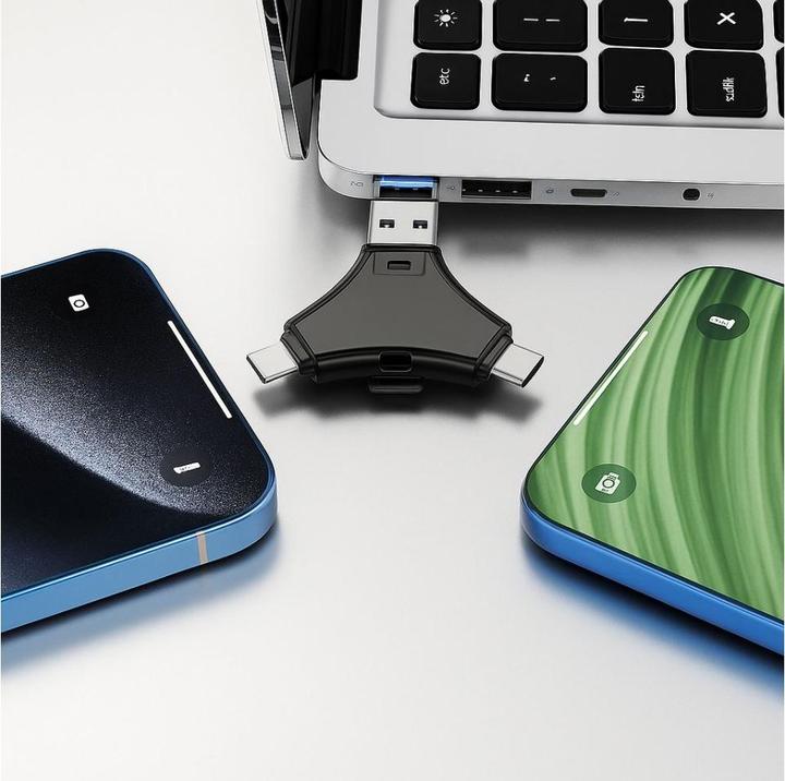 Produktbild PowerGuard 4-in-1 USB-C & Lightning MicroUSB 128GB FlashDrive USB 3.0 OTG Adapter (Lightning, Micro USB, USB-A, USB-C, Micro USB)