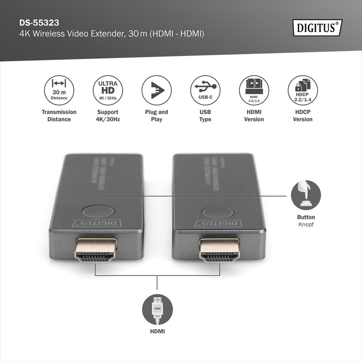 Produktbild Digitus 4K Wireless HDMI Extender Set (30 m, HDMI 2.0, HDCP)