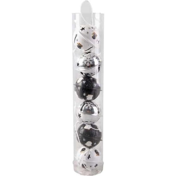 Thumbnail - MICA Living, Christbaumschmuck, Glöckchen schwarz/silber - aus Metall - ca. 4 cm - 6 Stück (6 -teilig)