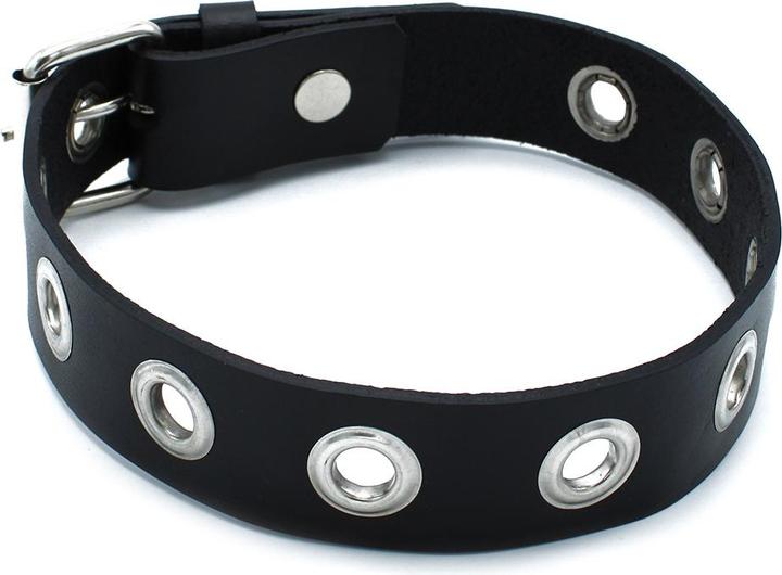 Produktbild Kiotos Black Leather Slim Collar with Multi-Metal Eyelets