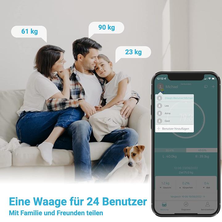 Produktbild Fitleap Waage mit Körperfett- & Muskelanalyse Digitale Personenwaage (180 kg)