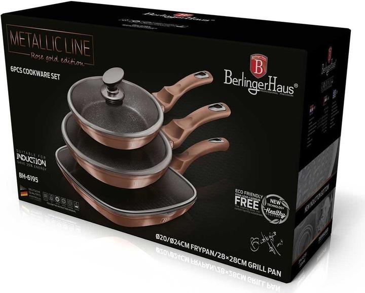 Actual product image BerlingerHaus Granite frying pan set 3pcs ROSE GOLD LINE BH-6195 (Pan set + pot set)
