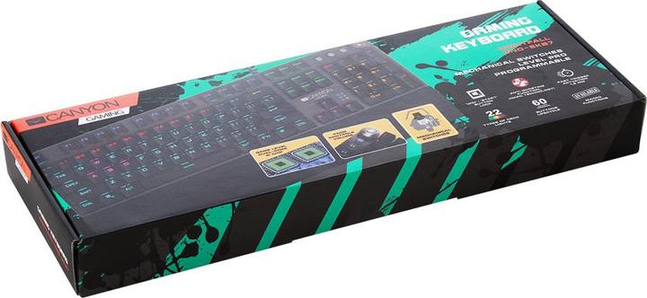Immagine prodotto Canyon Tastiera meccanica da gioco Nightfall CND-SKB7-US, interruttore nero, LED, layout USA (US, Cablato)