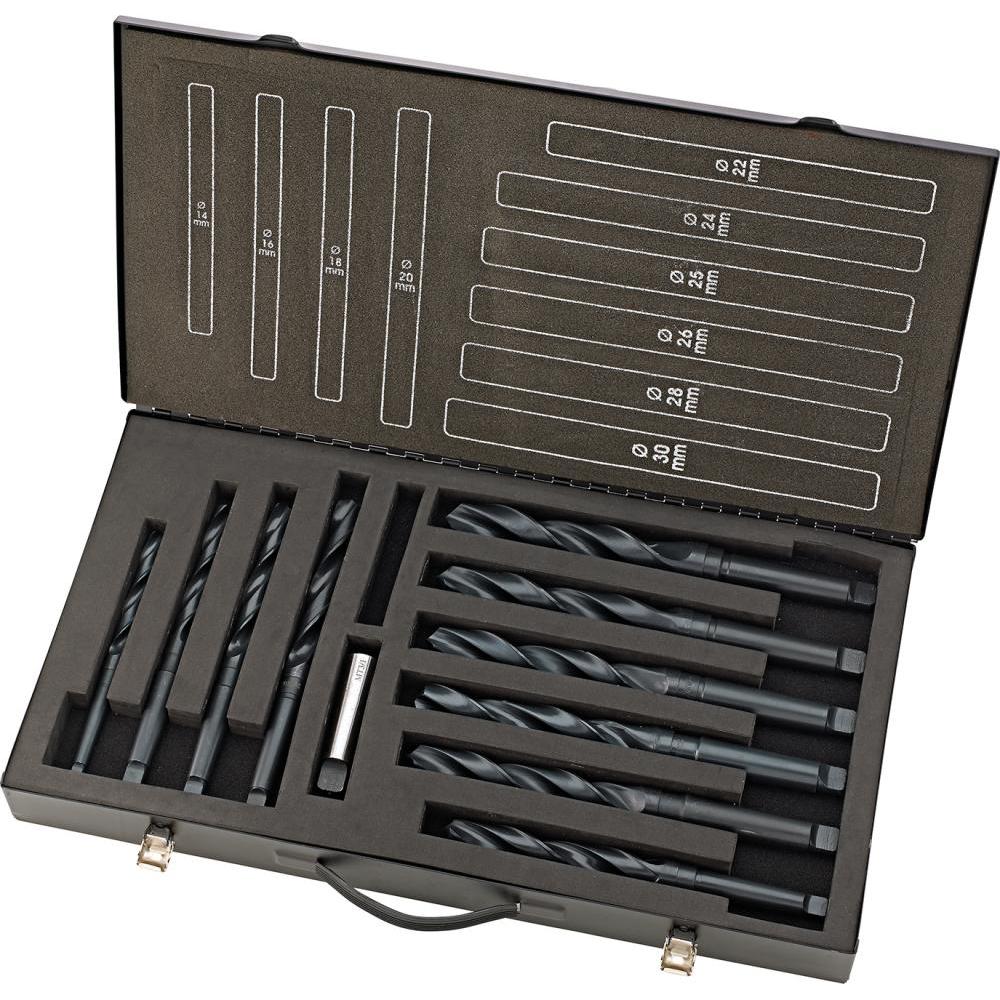 Magni, Bohrereinsatz, Spiralbohrer Set DIN345 HSS rollgewalzt 14-30mm, 2mm stg. + 25mm Metallkoffer FORTIS (14-30 mm)