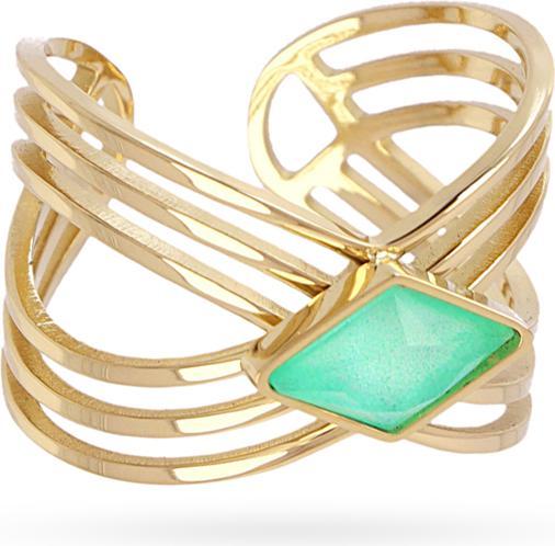 Emilia Ring - Goldstahl - Grüne Synthetische Steine (54)