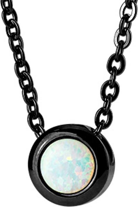 Produktbild Star Piercing Kette schwarz Anhänger Opal weiss (ohne Messing, Chirurgenstahl 316L)
